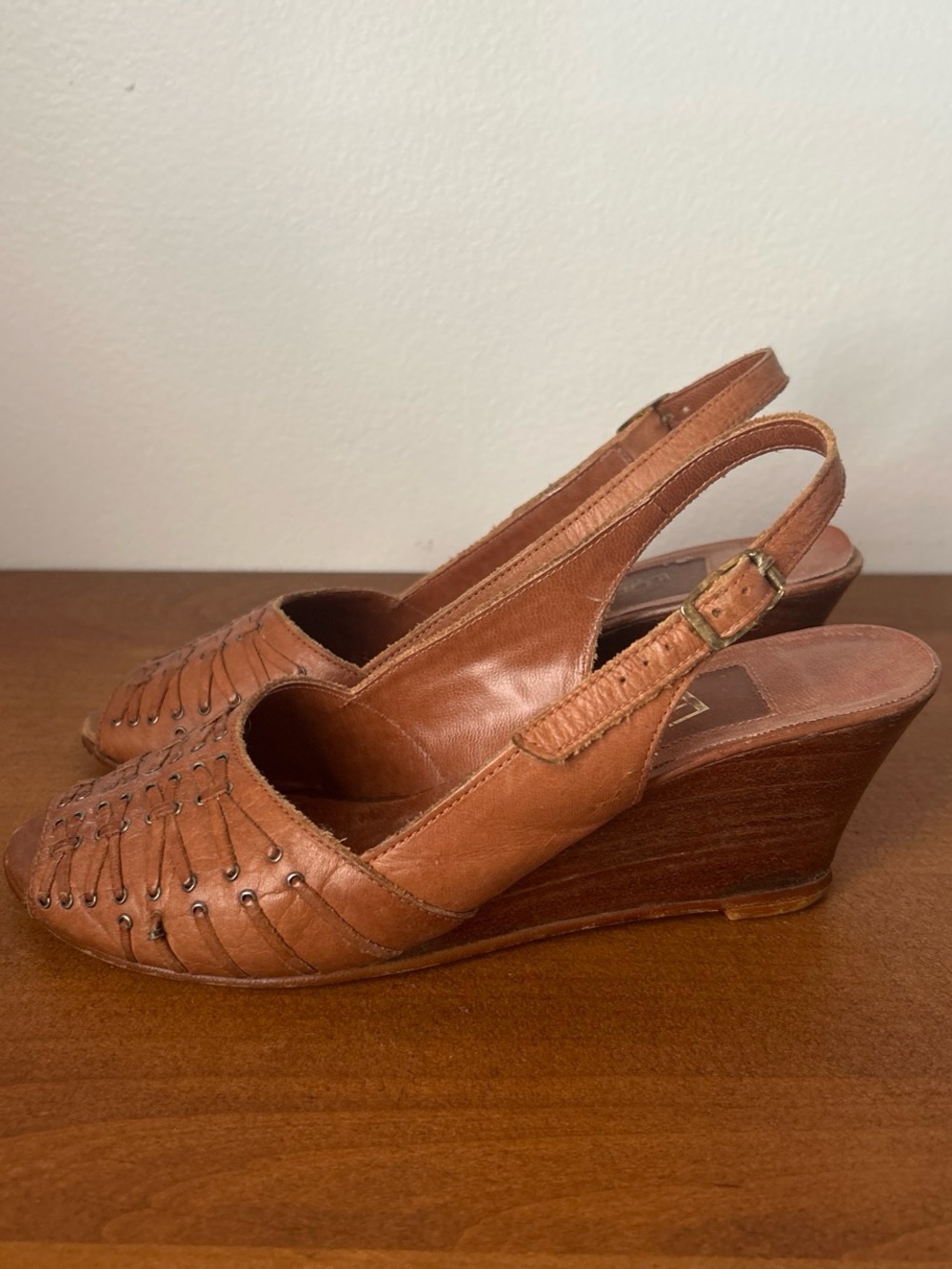 Vintage Footniks Leather Slingback Wedge Sandals